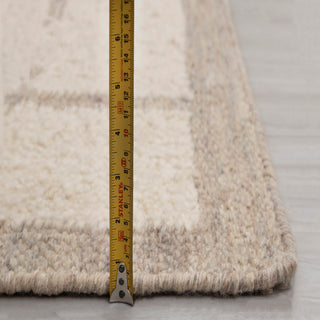 Ivory Geometric Handwoven Wool Rug – Modern Grid Pattern Carpet
