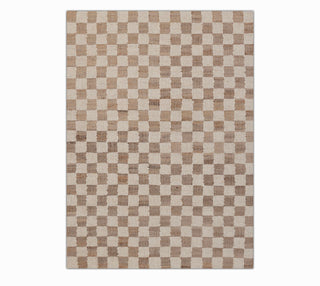 Modern Beige & Ivory Checkered Handwoven Rug
