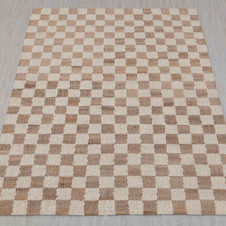 Modern Beige & Ivory Checkered Handwoven Rug