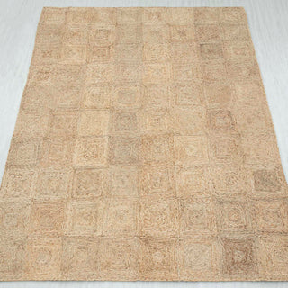 Natural Beige Handwoven Checkered Jute Rug