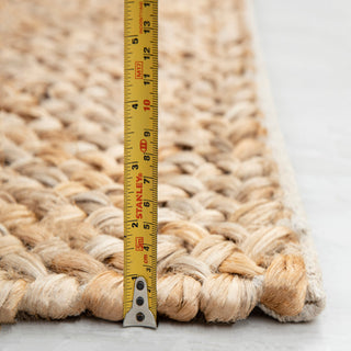 Ivory & Beige Handwoven Jute Rug with Fringe
