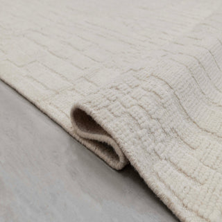 Ivory Textured Handwoven Wool Rug