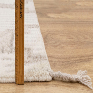 Geometric Lattice Ivory & Beige Wool Rug – Handwoven Modern Kilim Carpet with Corner Tassels