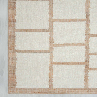 Off-White Jute Border Brick Pattern Flatweave Rug