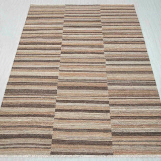 Modern Striped Wool Rug – Handwoven Patchwork Carpet - 8×10 Ft