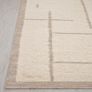 Ivory Geometric Handwoven Wool Rug – Modern Grid Pattern Carpet