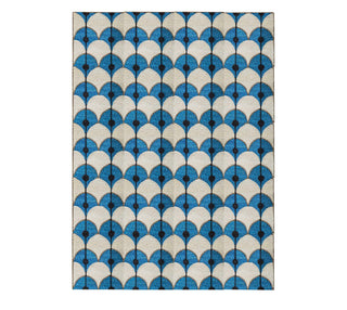 Blue & Ivory Geometric Rug – Scalloped Art Deco Pattern