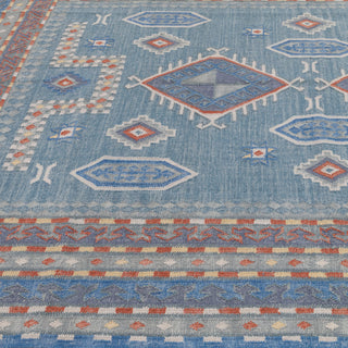 Blue Tribal Geometric Rug