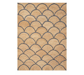 Natural Jute Scallop Pattern Rug – Handwoven Geometric Carpet