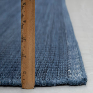 Muji Blue Wool Hand Woven Wool Flatweave Rug