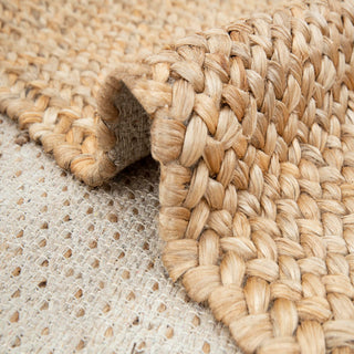 Ivory & Beige Handwoven Jute Rug with Fringe