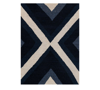 Navy Blue Modern Geometric Wool Rug – Handwoven Abstract Carpet  Description