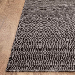 Micro-Diamond Geometric Charcoal & Onyx Wool Rug – Handwoven Deep Textured Area Carpet
