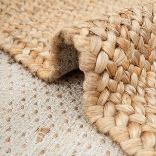 Ivory & Beige Handwoven Jute Rug with Fringe