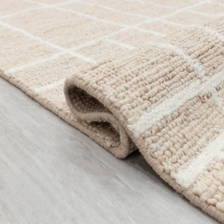 Beige Grid Pattern Wool Rug