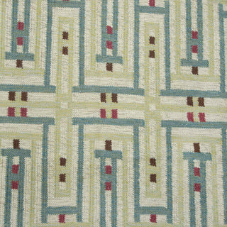Geometric Maze Flatweave Rug | Ivory, Teal & Crimson | 8x10 ft