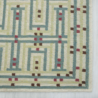 Geometric Maze Flatweave Rug | Ivory, Teal & Crimson | 8x10 ft