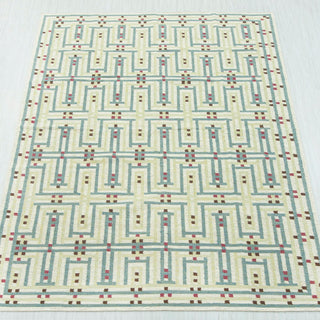 Geometric Maze Flatweave Rug | Ivory, Teal & Crimson | 8x10 ft